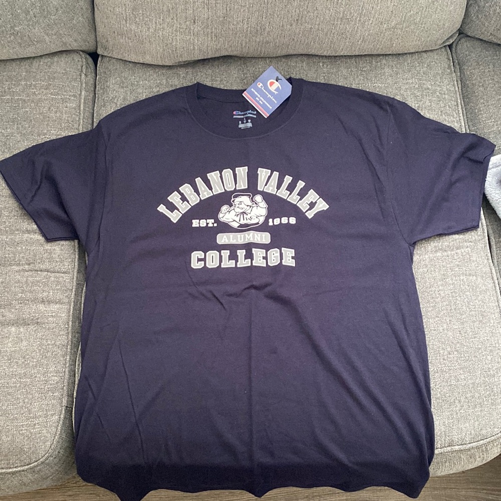Mens size large navy and white Lebanon valley college t shirt new with tags